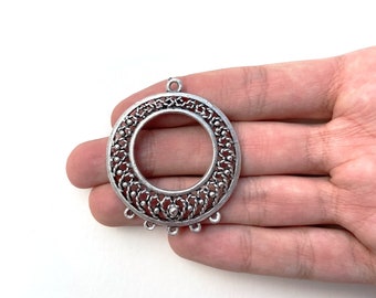 1pc filigree silver pendant connector, large silver pendant, multi strand connector 45mm large silver plated connector