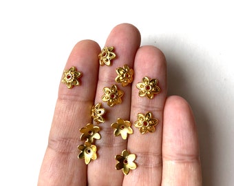 10 Stück vergoldete Perlenkappen, vergoldete Perlenkappen, goldene Perlenkappen, Blumen Endkappen, goldene Blumen Perlen, vergoldete Perlenkappen 10 mm goldene Blumen Perlenkappen