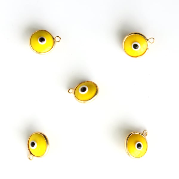 5pc yellow evil eye charms, evil eye bead, glass bead, good luck charm, evil eye pendant, earring charm, mala bracelet charm