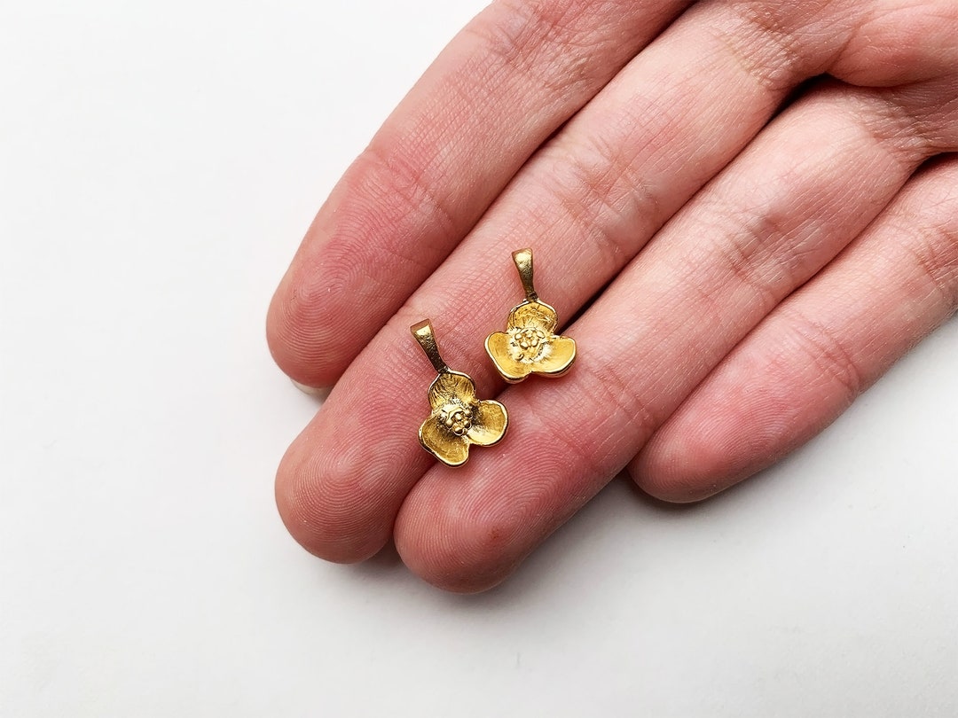 2pc Gold Flower Charm, Gold Charm, Nature Charm, Boho Charm, Necklace