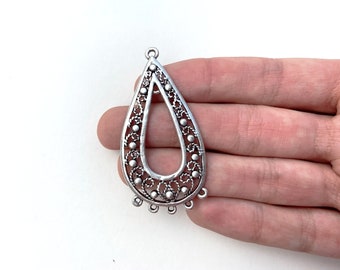 1pc filigree silver pendant connector, large silver pendant, multi strand connector 54mm large silver plated connector