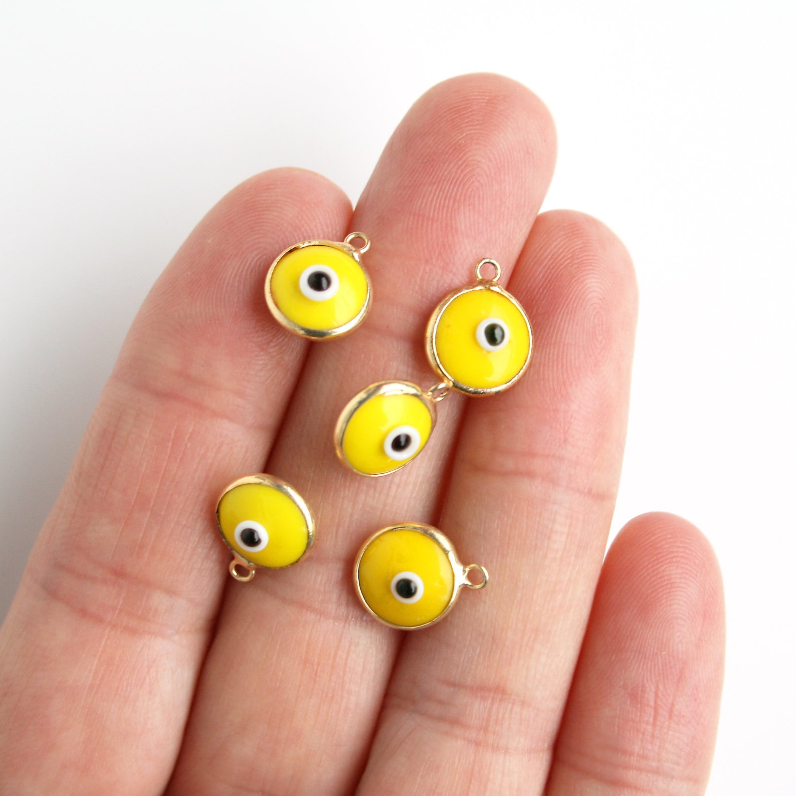 5pc Yellow Evil Eye Charms Evil Eye Bead Glass Bead Good Etsy