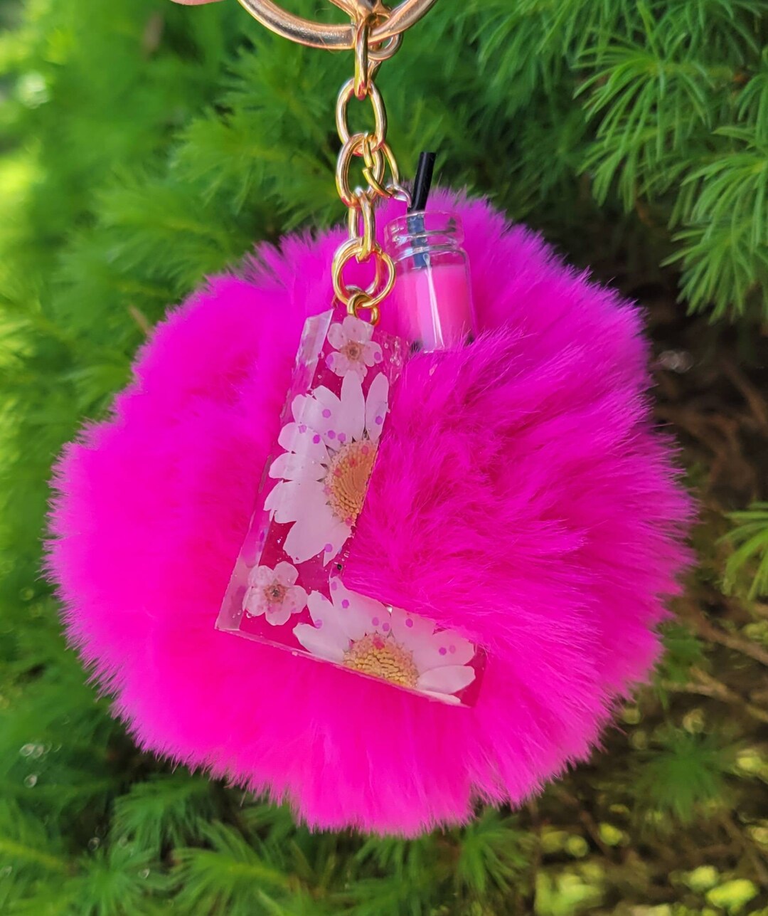 Pompom Puff Keychain W/ Resin Initial Letter Resin Addins Etsy