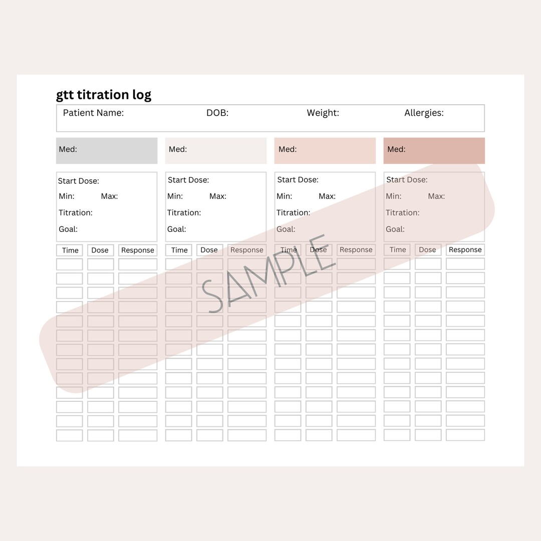 Nursing Medication Titration Log Digital Download Etsy