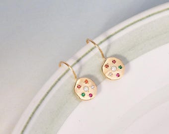 Dainty Birthstone Earrings in Gold - Minimalist Earrings - Daily Gemstone Hoop Earrings - Bridesmaid Gift for Her - Trendy Gemstone Jewelry