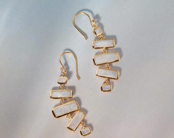 Long Moonstone Earrings- Moonstone Statement Earrings – Gold Plated Sterling Silver
