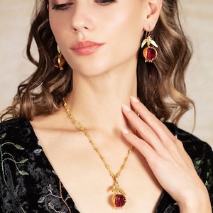 Handmade Pomegranate Pendant ,  handmade jewelry, pomegranate jewelry, garnet ,gemstone , Christmas gift, valentines, symbolic jewelry