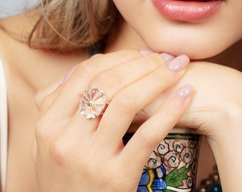 Flower Motif Ring, Transparent Ring, Engagement Ring, Flower Engagement Ring, Sterling Silver Ring, White Blossom Ring, Cherry Blossom Ring