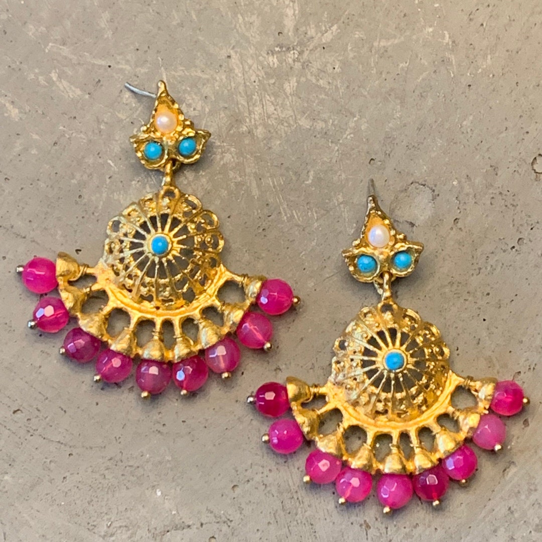 Handmade Pink Quartz Earrings,stlish Earring One of a Kind Earring,pink