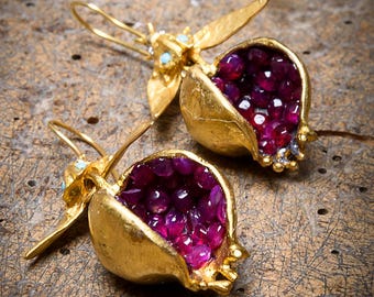 Pomegranate Earrings, Most Popular Turkish Jewelry, Pomegranate Jewelry, Handmade Jewelry, Mothers Day Gift, Special Gift for Lovers