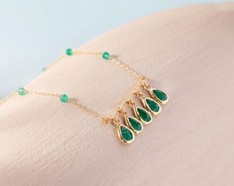 Gold Necklace Green Agate | Chalcedony Jewelry Minimal Pendant | Dainty Necklace Layering | Birthstone Necklaces |  Bridal Gift