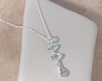 Teardrop Pendant , Chalcedony Dainty Necklace, Silver Necklace with Natural Gemstone, Gift for Her, Minimalist Necklace, Bridesmaid Gift