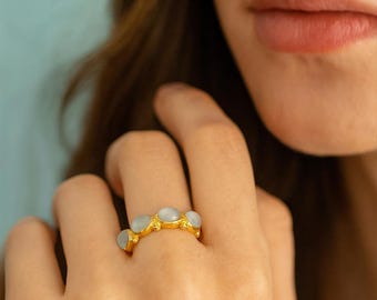 Aquamarine Ring • Gold Plated Sterling Silver • March Birthstone Jewelry • Minimal Statement Ring for Women