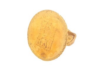 Ancient Coin Ring, Gold Coin Ring, Roman Gold Ring, Round Gold Ring, Roman Art Jewelry, Signed Coin Ring, Roman House Ring, Greek Coin Ring