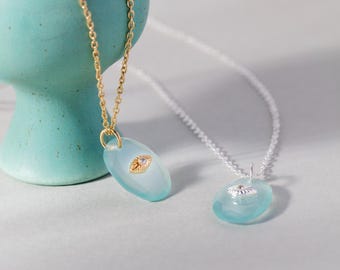 Aqua Evil Eye Necklace • Sterling Silver Protective Amulet