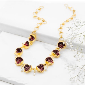 Handmade Pomegranate Design Necklace, handmade jewelry, most popular jewelry, gold jewelry, pearl necklace,Turkish jewelry, choker necklace