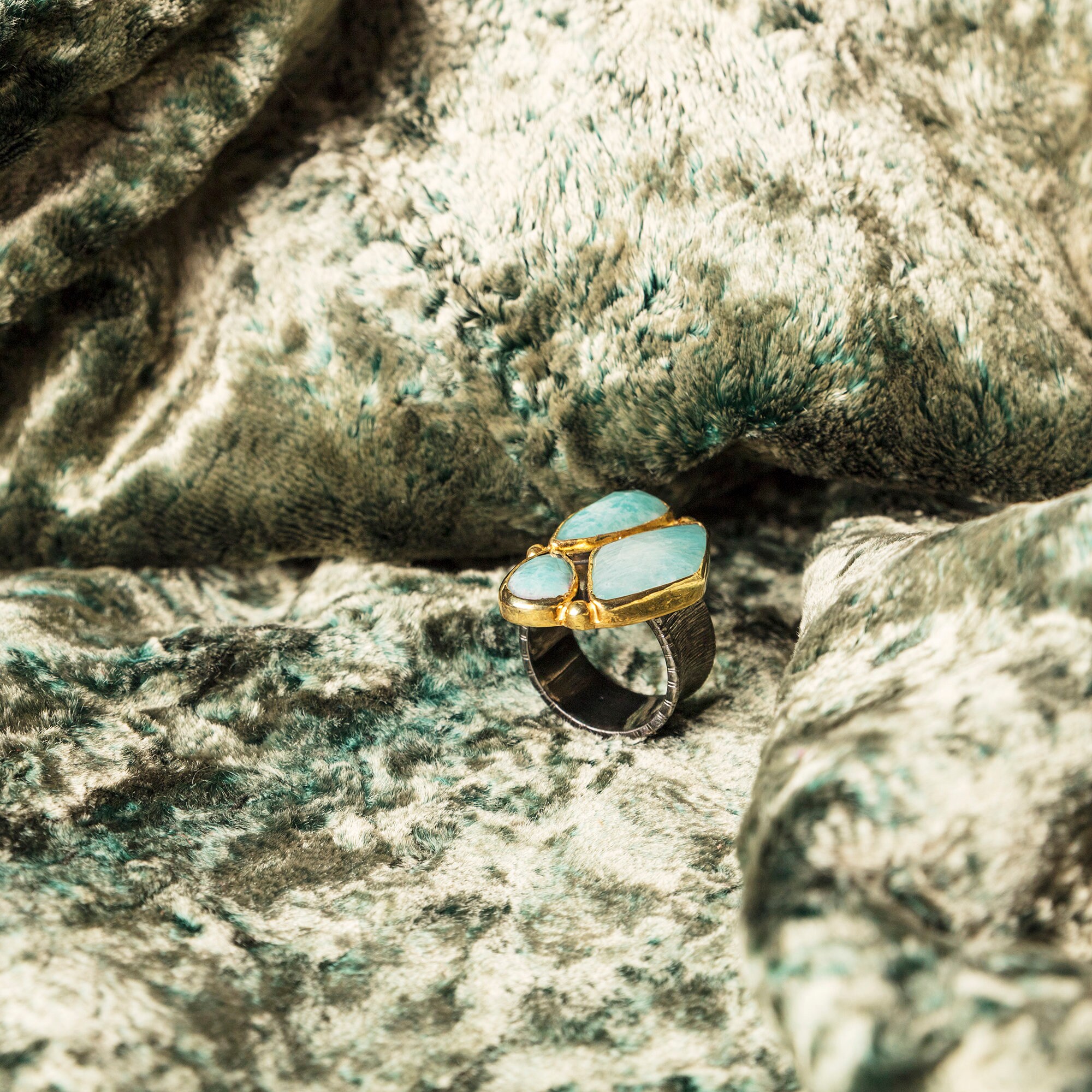 Handmade Silver Ring Decorated with Larimar stone SPSR-17