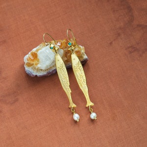 Fish Design Handmade Earrings, Most popular Turkish jewelry, dangling earrings, fish ,turquoise earrings with pearl,gold earrings,