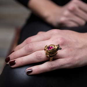 Handmade Pomegranate Design Ring, Turquoise, Garnet ,pomegranate jewelry, pomegranate ring ,gold ring, unique ring, symbolic ring