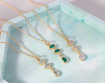 Gold Vermeil Necklace with Natural Gemstones – Garnet, Amethyst, Agate, Moonstone – Dainty Layering Jewelry, Gift for Her