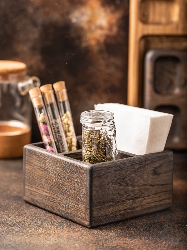 3 sections Dark Oak Napkin Holder