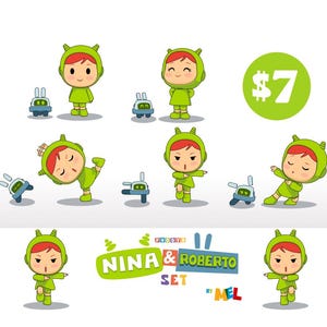 Pocoyo&#39;s Nina and Roberto Vector Clipart Set, SVG, Easy to Use!