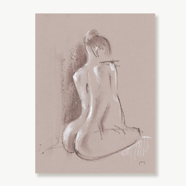 The Light Loves Her. Female Figure Drawing. Minimalist Neutral Wall Art. Artwork by Plamen Tarasenko.