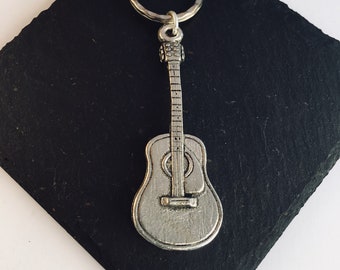 Guitar Key ring, Handmade UK Modern English Pewter, Guitar Keychain