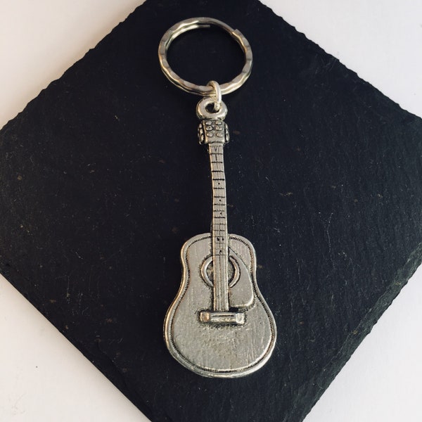 Guitar Key ring, Handmade UK Modern English Pewter, Guitar Keychain