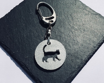 Cat key ring, Cat Bag charm, Handmade UK Modern English Pewter, Cat Keychain