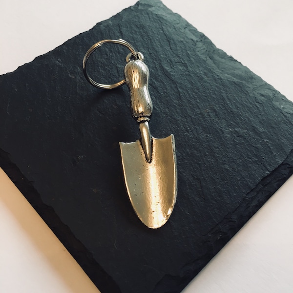 Trowel Key ring Key chain, Handmade UK English Pewter, Pewter Key ring, Gardeners gift, garden Trowel charm, Gift for garden lover, Trowel