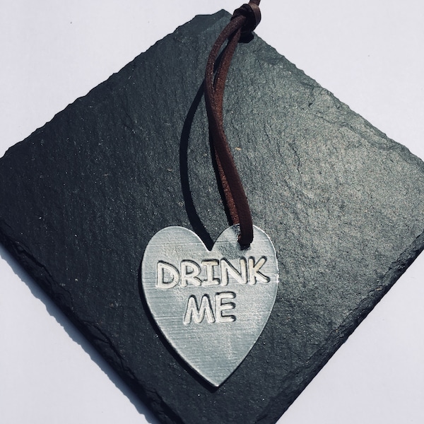 Drink Me Gift Tag, gift tag, pewter gift tag, pewter keychain, gift for him, gift for her
