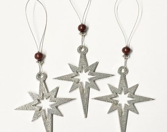 Hanging Christmas Star - set of 3 decoration, quirky Christmas Star Pewter handmade Uk, Pewter Christmas Decoration