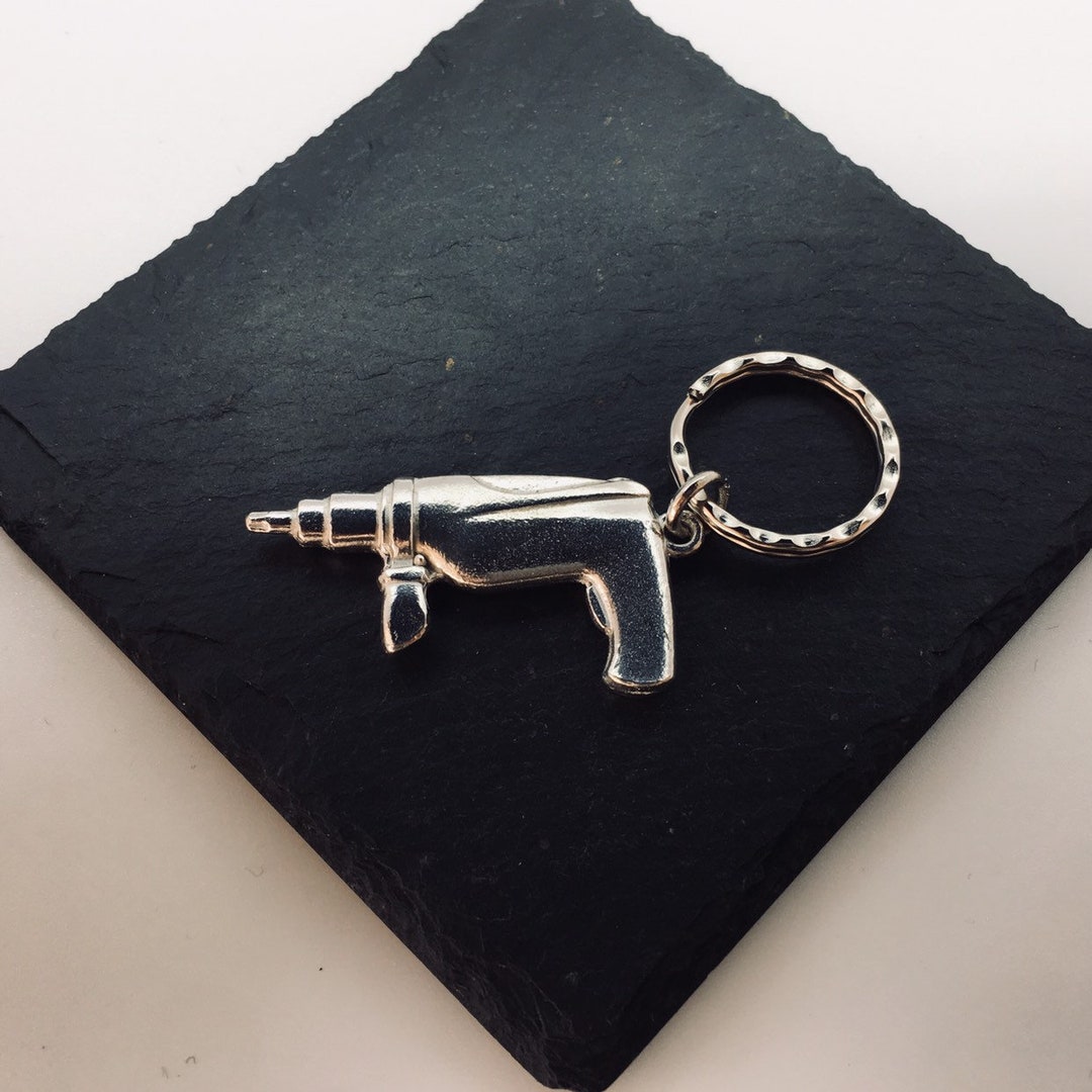 Drill Key Ring, Tool Keyring, Handmade UK Modern English Pewter, Drill ...