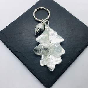 Oak Leaf and Acorn Key ring, Handmade UK Modern English Pewter, Oak Leaf and Acorn Keychain