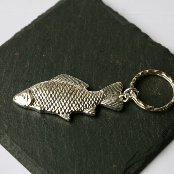 Carp Fish key ring, Handmade UK Mordern English Pewter, Carp Fish Keychain