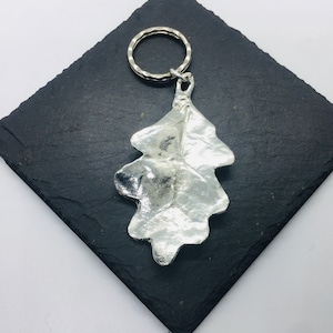 Oak Leaf Key ring, Handmade UK Modern English Pewter, Oak Leaf Keychain