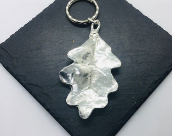 Oak Leaf Key ring, Handmade UK Modern English Pewter, Oak Leaf Keychain