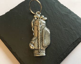 Golf bag key ring, Handmade UK Modern English Pewter, Golf bag keychain
