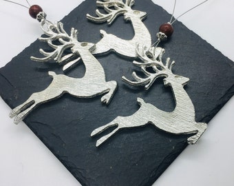 Reindeer Christmas set of 3 Decoration, Hanging Stag Decoration, Pewter Christmas Decoration, Handmade UK Solid English Pewter