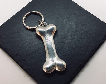 Bone Key ring, Dog Bone Keyring, Handmade UK modern English Pewter, dog bone keychain