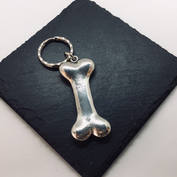 Bone Key ring, Dog Bone Keyring, Handmade UK modern English Pewter, dog bone keychain