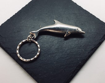 Dolphin Key ring, Handmade UK Modern English Pewter, Dolphin Keychain
