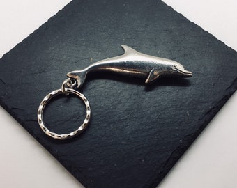 Dolphin Schlüsselanhänger, handgemacht UK Modern English Pewter, Dolphin Schlüsselanhänger