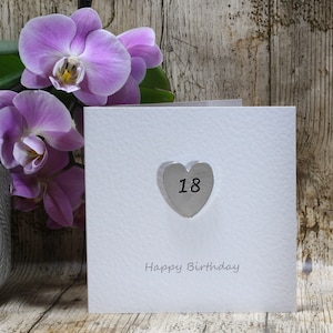 18. Geburtstagskarte, Taschenherz-Andenken auf Geburtstagskarte. Alles Gute zum Geburtstag Karte, Zinn handgefertigt, Andenken Geburtstagsgeschenk