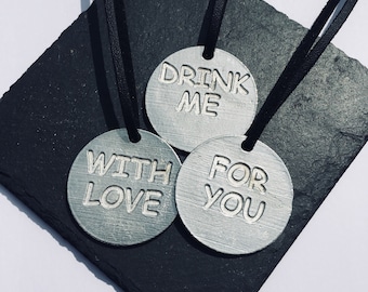 Gift Tags- Set of 3 Round gift tags - For you tag, With Love Tag, Drink Me Tag / gift idea, gift for her, gift for him