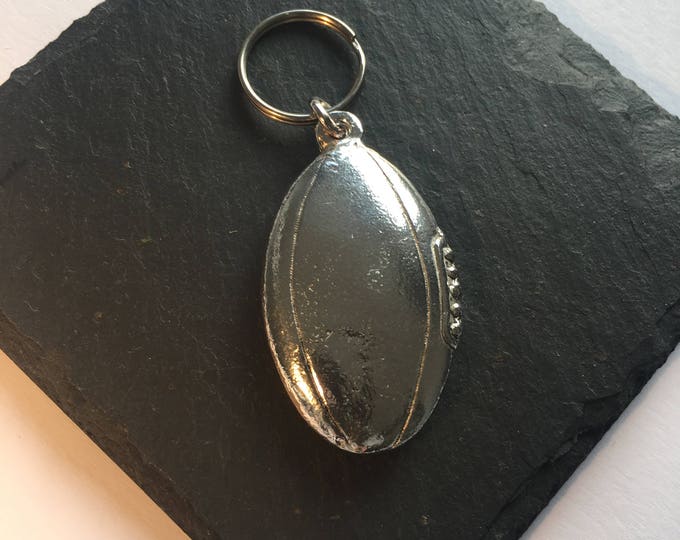 Rugby Ball Key Ring, Rugby Ball Gift, Rugby Ball Keychain, Silver Rugby
