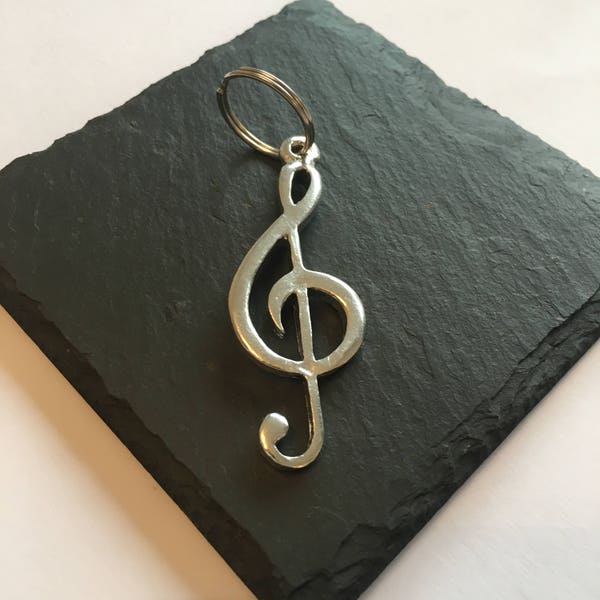 Music, Treble clef Key ring, Handmade UK English Pewter, Pewter Key ring, music note key ring, Music note gift, musical note, musical charm