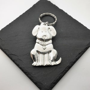 Sitting Dog key ring, Handmade UK Mordern English Pewter, Dog Keychain