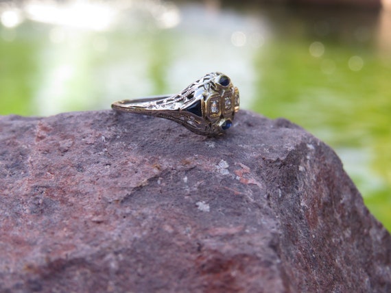 Art Deco Diamond and Sapphire Ring - image 6